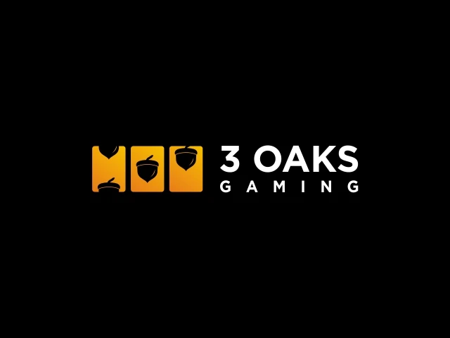 3 Oaks Gaming logo with three orange squares and acorn icons on a black background.