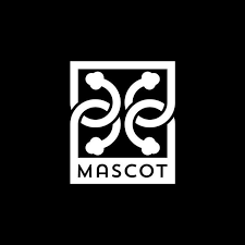 Black and white logo with abstract loops in a square frame, "MASCOT" below.