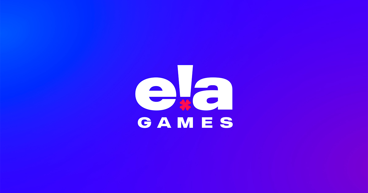 Logo with "ela GAMES" text on blue-purple gradient, red star below "ela".