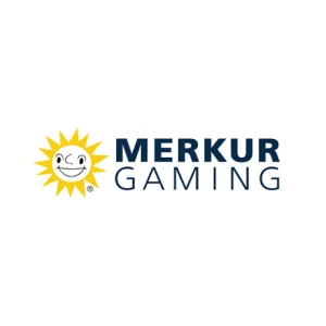Merkur Gaming logo with a smiling sun and bold brand name.