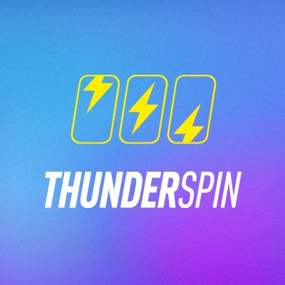 Logo with three yellow lightning bolts and "THUNDERSPIN" on a blue-purple gradient background.
